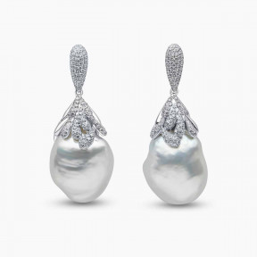Baroque 18K Gold South Sea Pearl and Diamond Drop Earrings