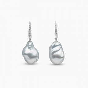 Baroque 18K Gold South Sea Pearl and Diamond Drop Earrings