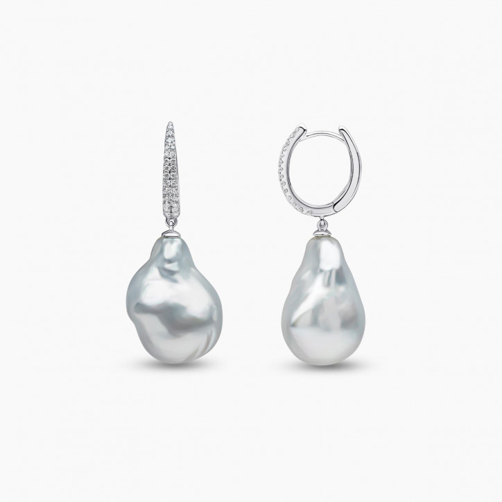 Baroque 18K Gold South Sea Pearl and Diamond Drop Earrings