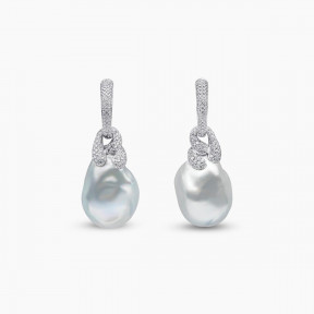 Baroque 18K Gold South Sea Pearl and Diamond Drop Earrings
