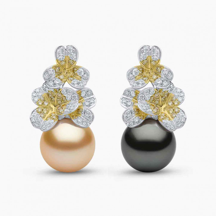 Sunrise 18K Gold Mixed Pearl and Diamond Clover Earrings
