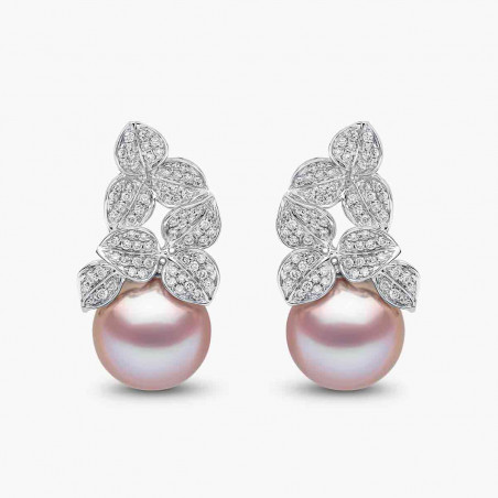 Contessa 18K златни обеци с розови сладководни перли и диамантени цветя