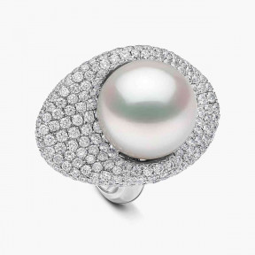 Duchess 18K Gold South Sea Pearl Diamond Abstract Curve Ring
