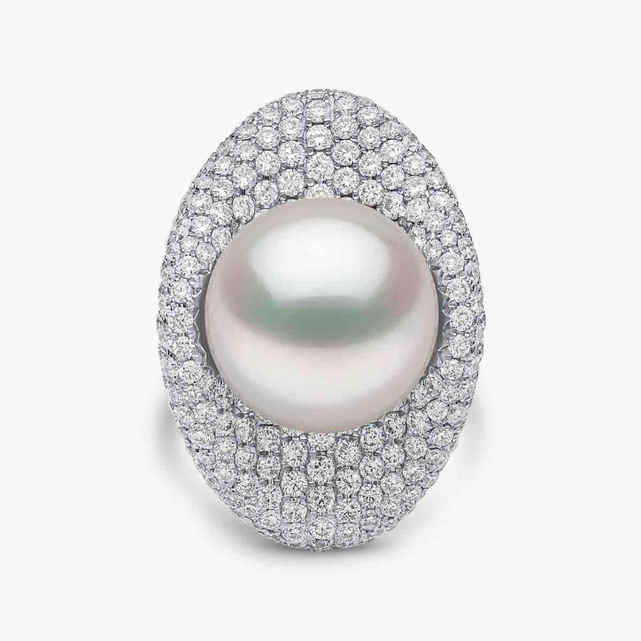 Duchess 18K Gold South Sea Pearl Diamond Abstract Curve Ring