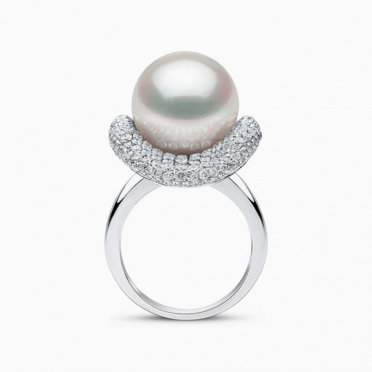 Duchess 18K Gold South Sea Pearl Diamond Abstract Curve Ring