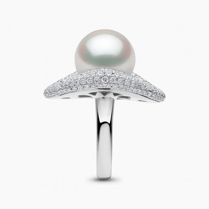 Duchess 18K Gold South Sea Pearl Diamond Abstract Curve Ring
