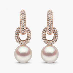 Jazz 18K Gold Pearl and Diamond Link Earrings