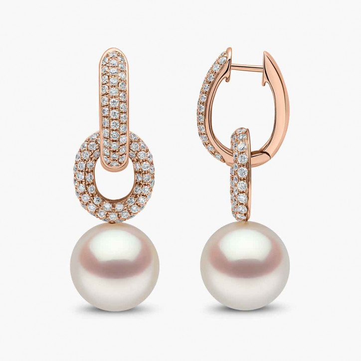 Jazz 18K Gold Pearl and Diamond Link Earrings