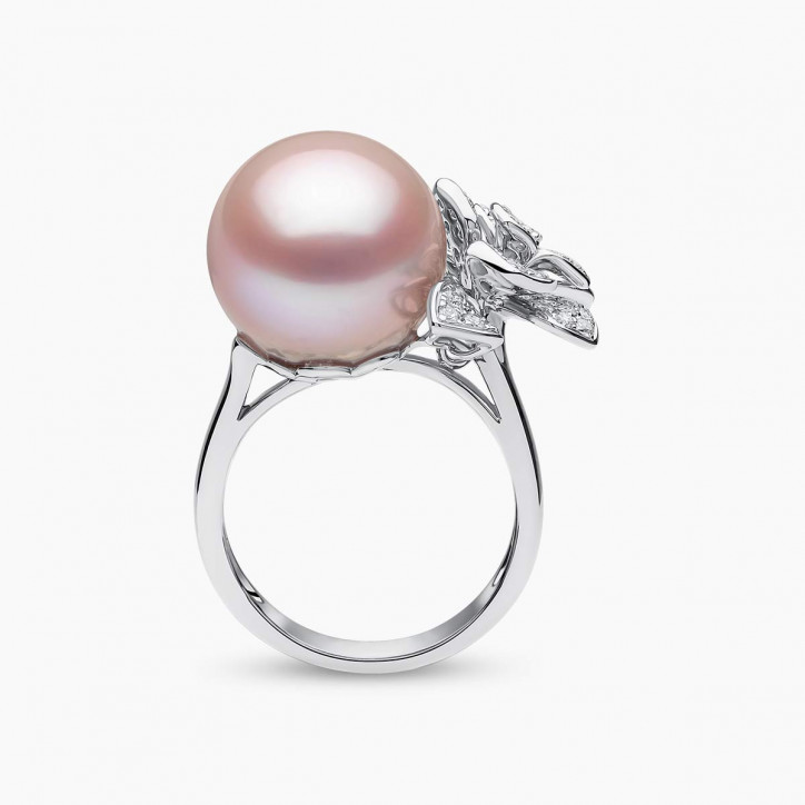 Contessa 18K Gold Pink Freshwater Pearl and Diamond Flower Motif Ring
