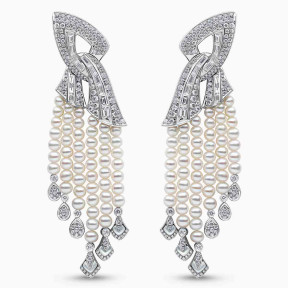 Cleopatra 18K Gold Freshwater Pearl Diamond and Mother of Pearl Cascade Earrings