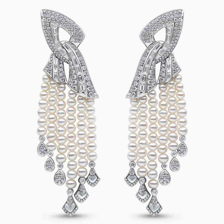 Cleopatra 18K Gold Freshwater Pearl Diamond and Mother of Pearl Cascade Earrings