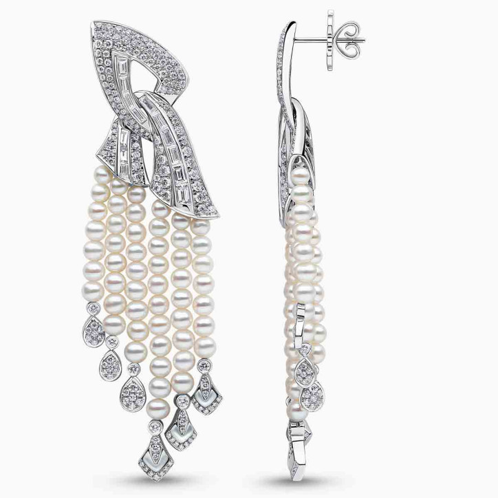Cleopatra 18K Gold Freshwater Pearl Diamond and Mother of Pearl Cascade Earrings