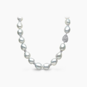 Baroque 18K Gold White Baroque Pearl and Diamond Necklace