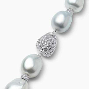 Baroque 18K Gold White Baroque Pearl and Diamond Necklace