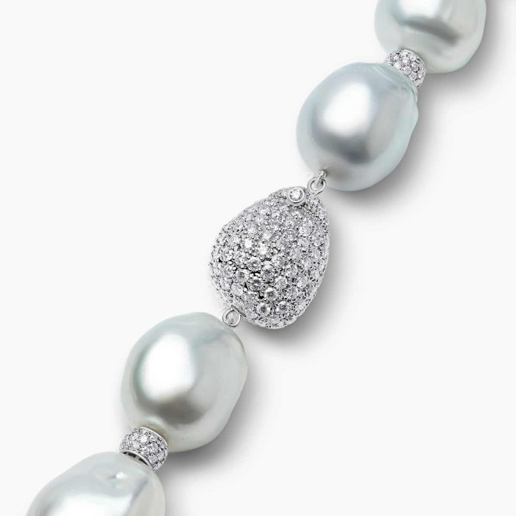 Baroque 18K Gold White Baroque Pearl and Diamond Necklace