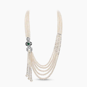 Cleopatra 18K Gold Pearl and Diamond Emerald and Onyx Necklace