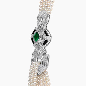 Cleopatra 18K Gold Pearl and Diamond Emerald and Onyx Necklace