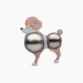 Baroque 18K Gold South Sea Pearl and Diamond Poodle Brooch