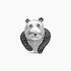 Baroque 18K Gold South Sea Pearl and Diamond Panda Brooch