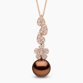Duchess 18k Gold Chocolate Tahitian Pearl and Diamond Flower Motif Pendant