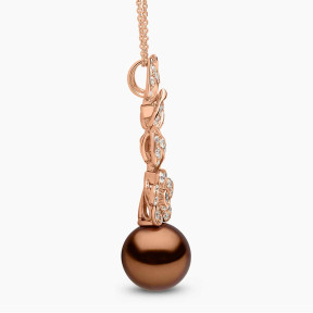 Duchess 18k Gold Chocolate Tahitian Pearl and Diamond Flower Motif Pendant