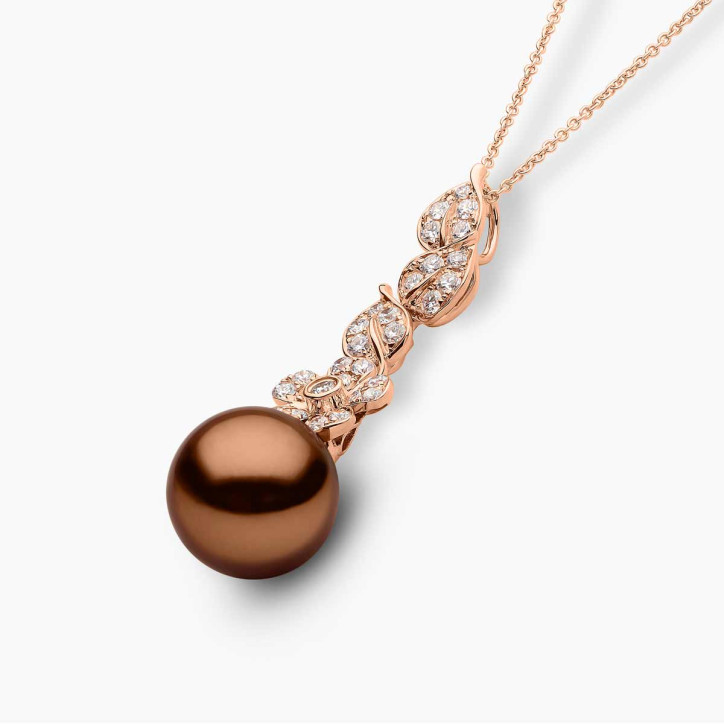 Duchess 18k Gold Chocolate Tahitian Pearl and Diamond Flower Motif Pendant