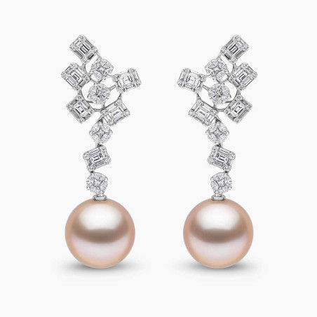 Glitz 18K Gold Pink Freshwater Pearl and Diamond Brilliance Earrings