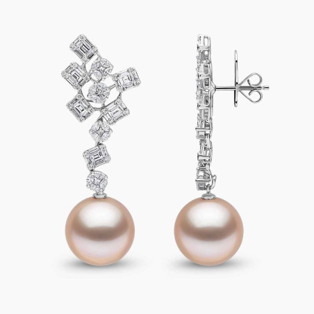 Glitz 18K Gold Pink Freshwater Pearl and Diamond Brilliance Earrings