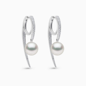 Glitz 18K Gold South Sea Pearl and Diamond Abstract Hoop Earrings