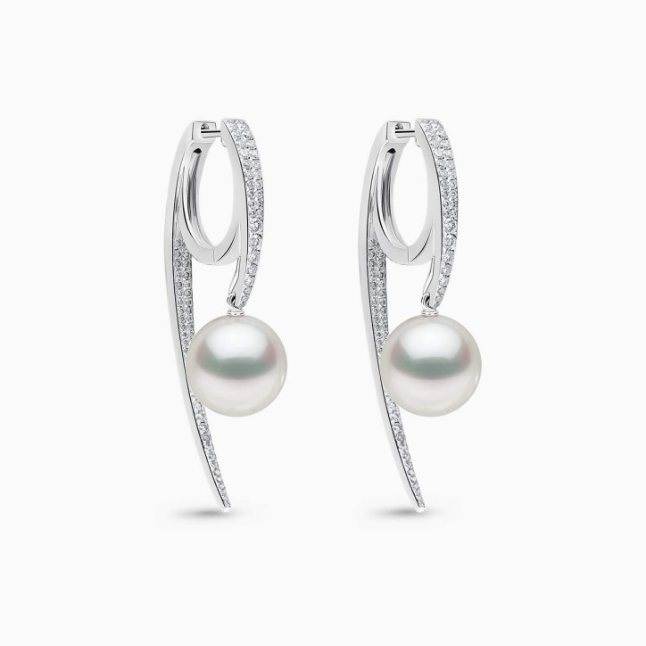 Glitz 18K Gold South Sea Pearl and Diamond Abstract Hoop Earrings