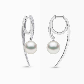 Glitz 18K Gold South Sea Pearl and Diamond Abstract Hoop Earrings