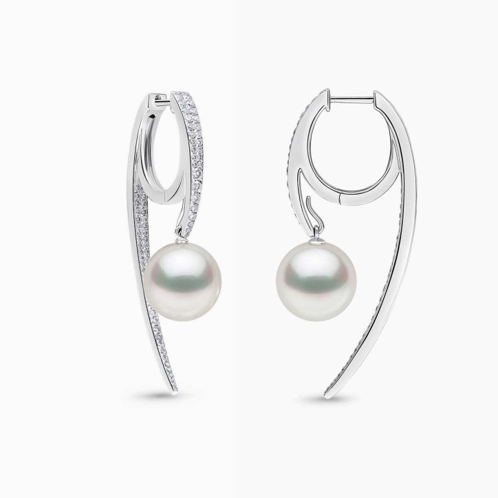 Glitz 18K Gold South Sea Pearl and Diamond Abstract Hoop Earrings