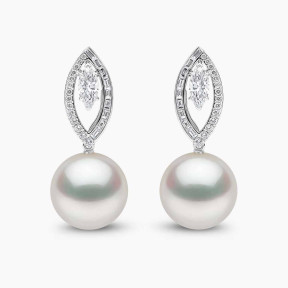 Glitz 18K Gold South Sea Pearl and Diamond Droplet Earrings