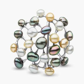 Baroque 18K Gold Mixed Pearl Cluster Brooch