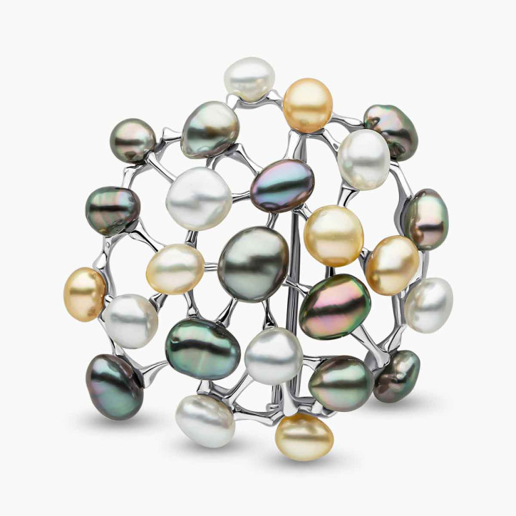 Baroque 18K Gold Mixed Pearl Cluster Brooch