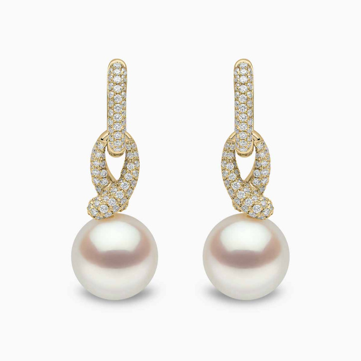 Jazz 18K Gold Pearl and Diamond Twist Earrings