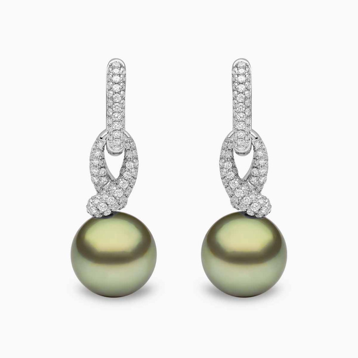 Jazz 18K Gold Pearl and Diamond Twist Earrings