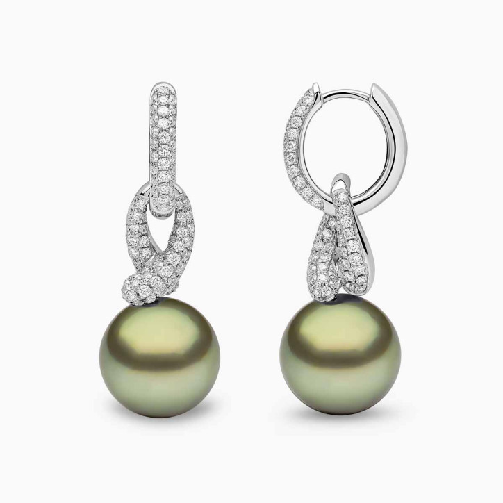 Jazz 18K Gold Pearl and Diamond Twist Earrings