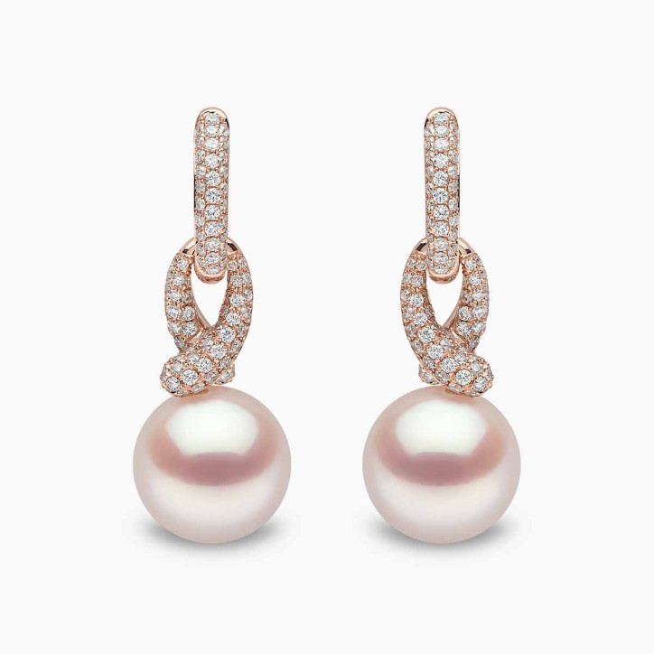 Jazz 18K Gold Pearl and Diamond Twist Earrings
