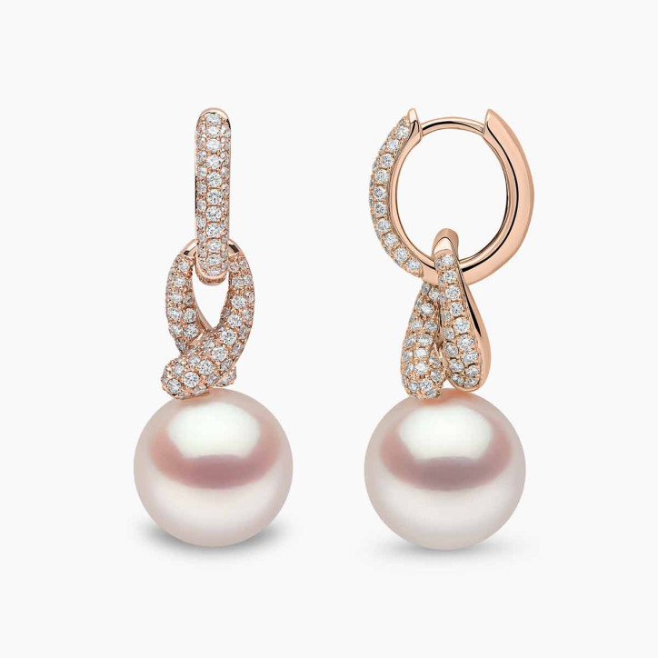 Jazz 18K Gold Pearl and Diamond Twist Earrings