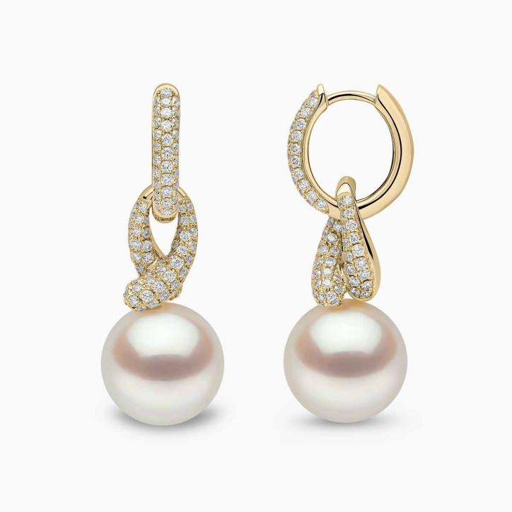 Jazz 18K Gold Pearl and Diamond Twist Earrings