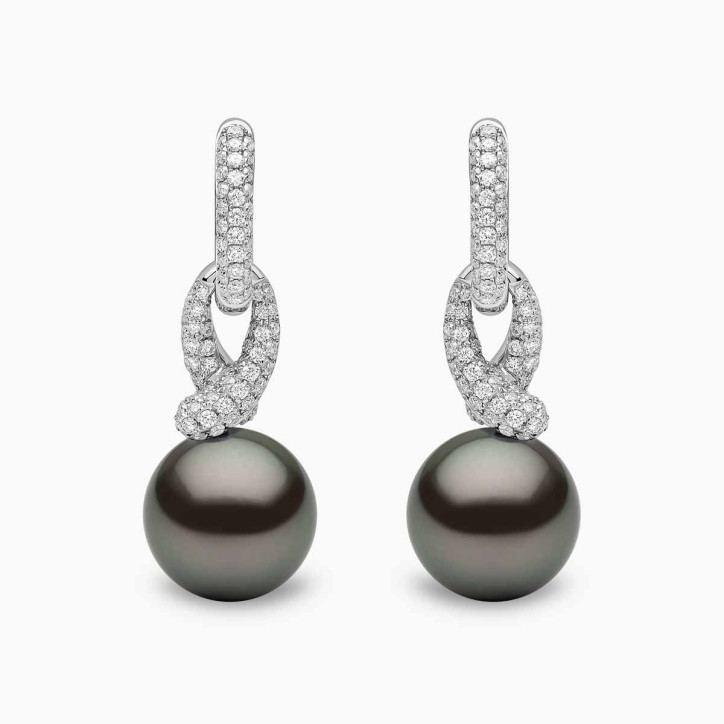 Jazz 18K Gold Pearl and Diamond Twist Earrings
