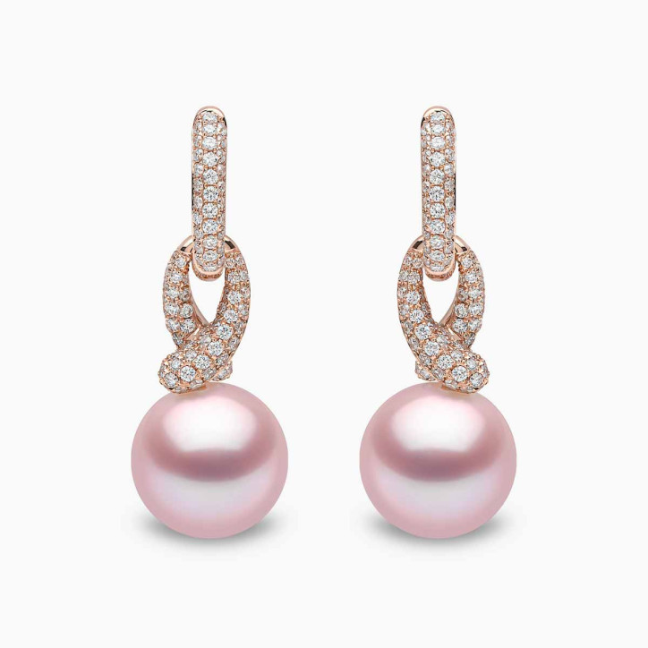 Jazz 18K Gold Pearl and Diamond Twist Earrings