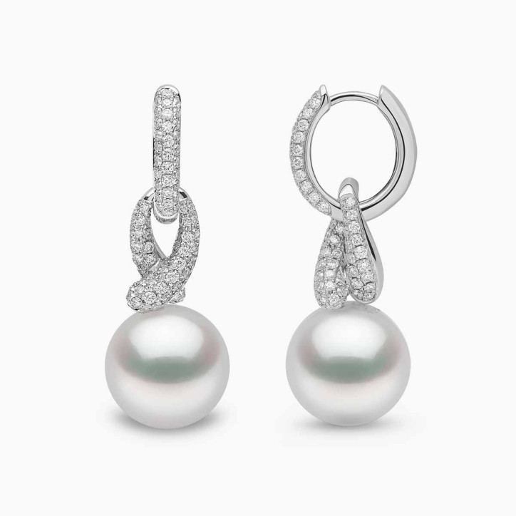 Jazz 18K Gold Pearl and Diamond Twist Earrings