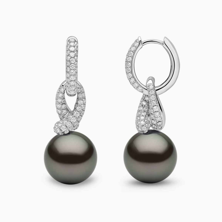 Jazz 18K Gold Pearl and Diamond Twist Earrings