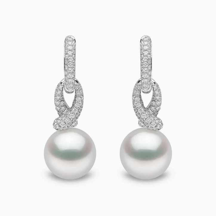 Jazz 18K Gold Pearl and Diamond Twist Earrings