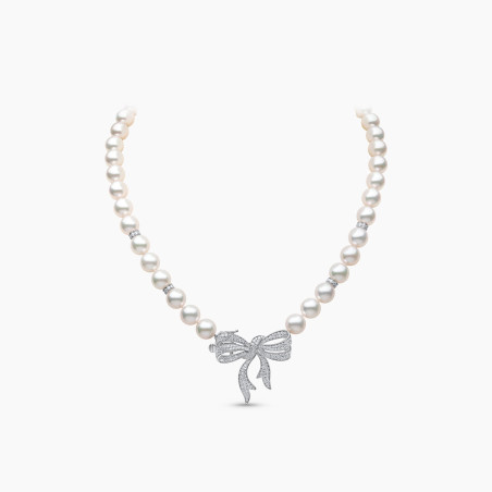 Contessa 18K Gold Akoya Pearl Diamond Bow Necklace