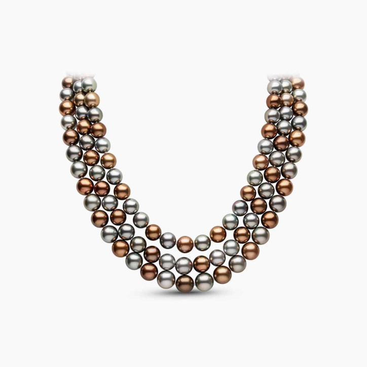 Classic 18K Gold Tahitian Pearl Triple Row Necklace