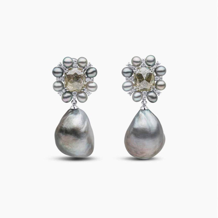 Baroque Platinum Tahitian Pearl and Diamond Drop Earrings