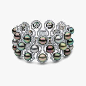 Duchess 18K Gold Multi Row Mixed Pearl and Diamond Bracelet